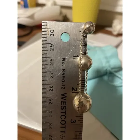 Tiffany & Co Silver Hardware Triple Drop Bead Ball Stud Earrings Butterfly Backs - Picture 12 of 12